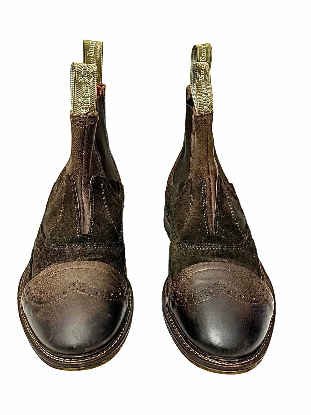 THE CHELSEA BOOT CO Men's No Lace Boot | Brown Leather and Suede Combo Size 12